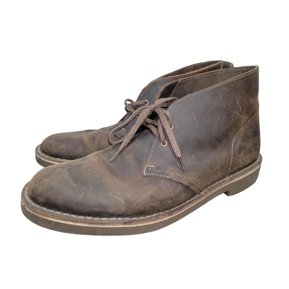 Clarks Bushacre 2 Brown Wax Leather Chukka Boots Men's Size 13